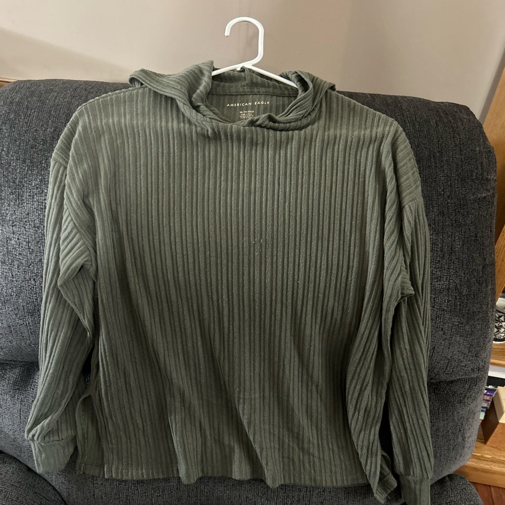 American Eagle Outfitters Olive Green Ribbed Hoodie